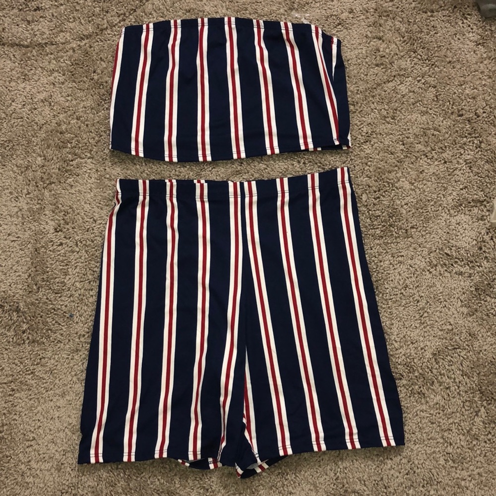 Striped biker short set